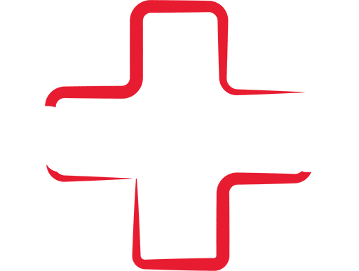 A red outline of a medical cross with the words “medi NOW” in white, partially overlapping the cross, on a light gray background.